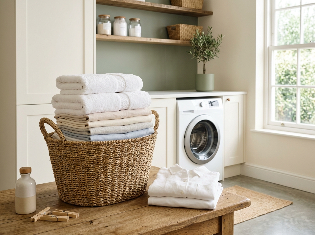 Clean laundry being prepared for collection
